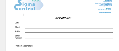 Reparatie Formulier Reparatie Formulier